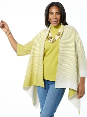 Striped Lime Green Open-Front Sweater Wrap